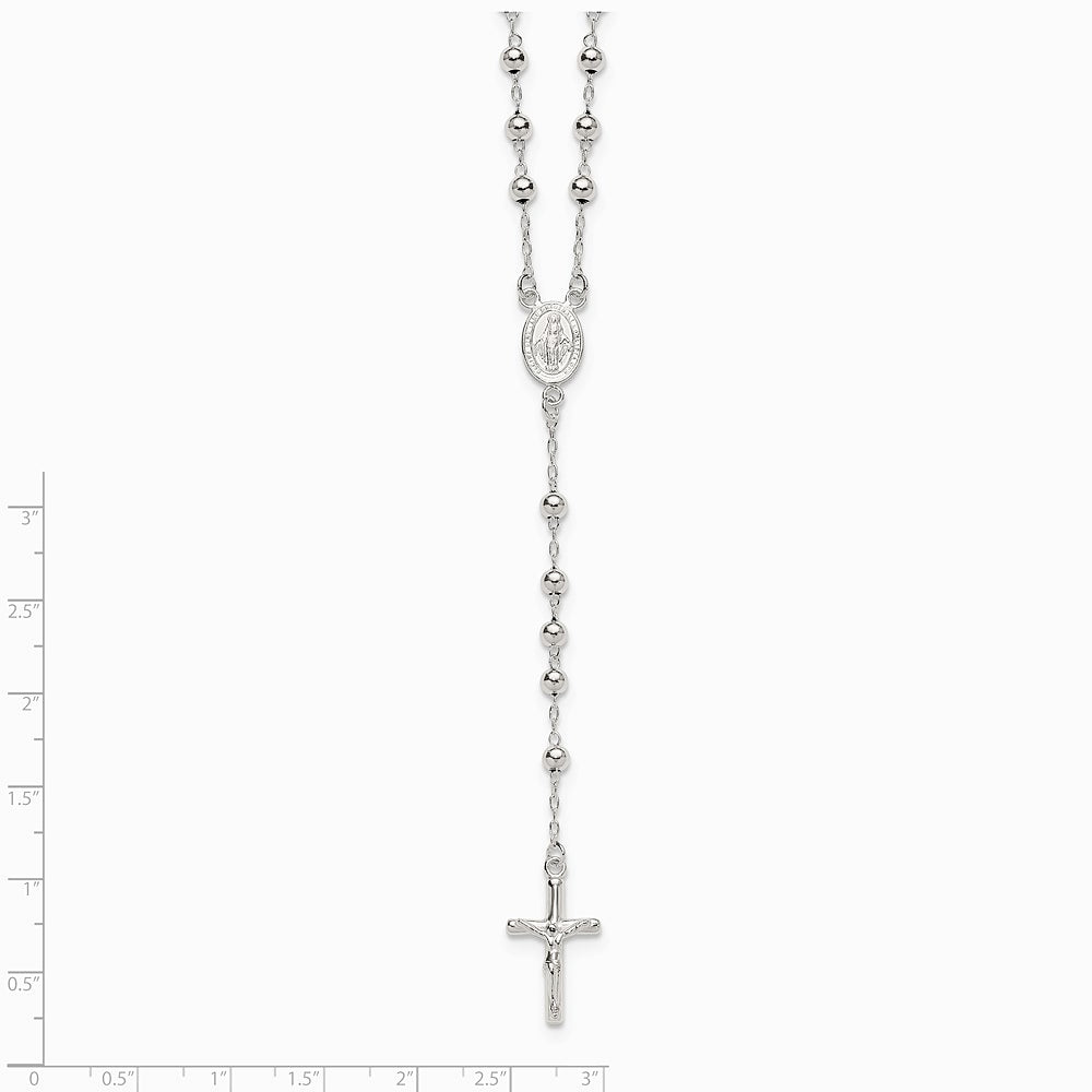 Sterling Silver Polished and Beaded Rosary Necklace - Product Photo