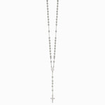 Sterling Silver Polished and Beaded Rosary Necklace - Product Photo