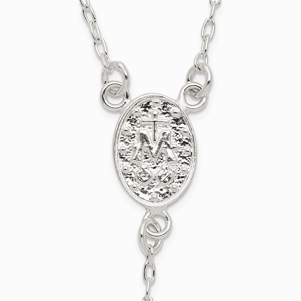 Sterling Silver Polished and Beaded Rosary Necklace - Product Photo