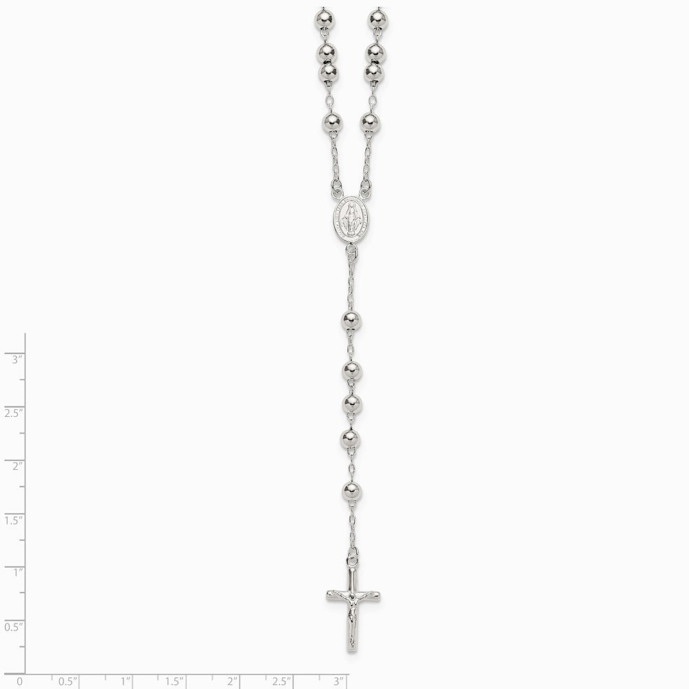 Sterling Silver Polished and Beaded Rosary Necklace - Product Photo