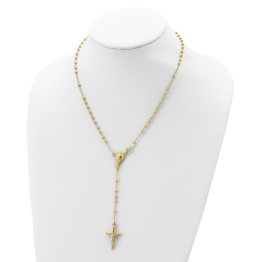 Sterling Silver Gold-plated Polished Bead Rosary 18 inch Necklace - Product Photo