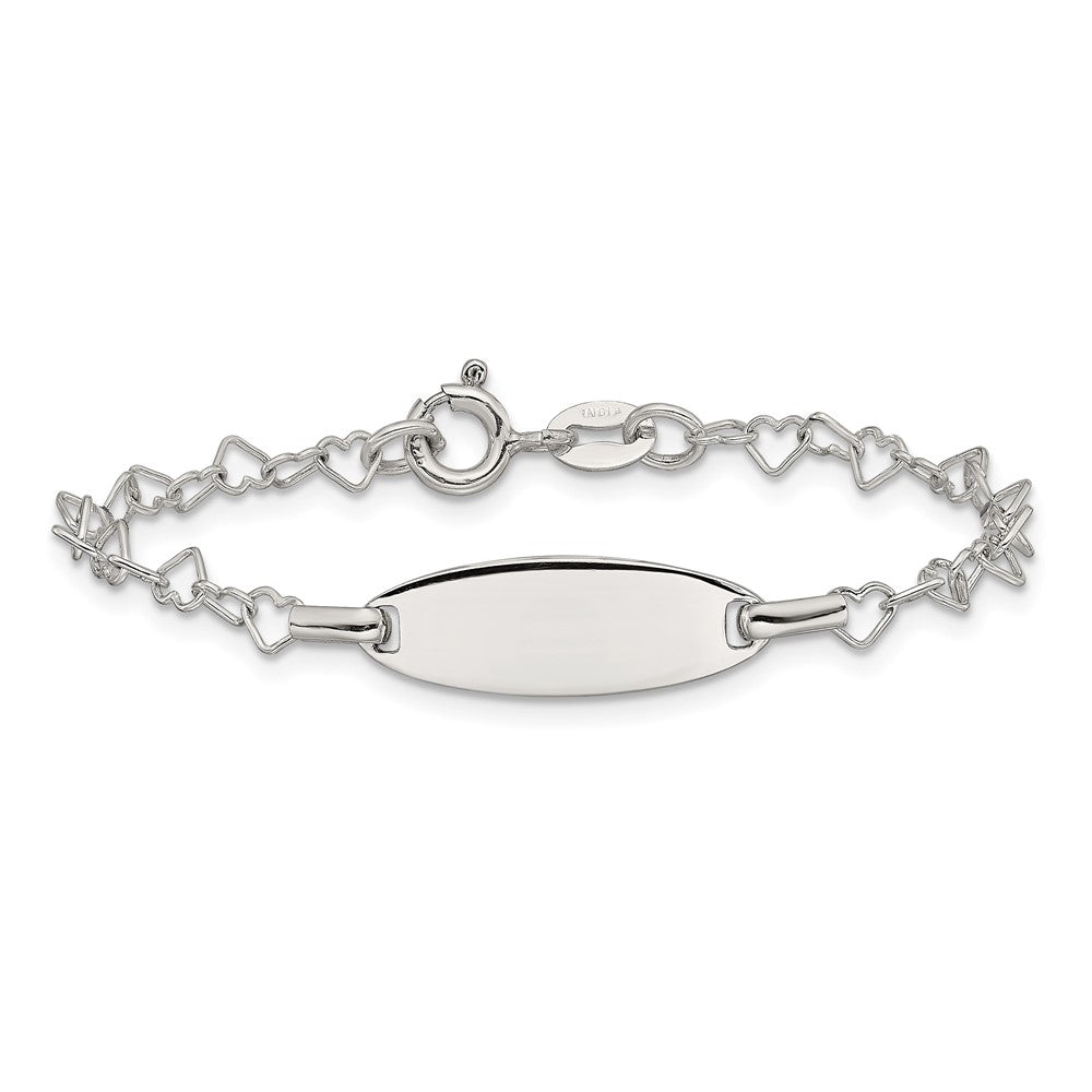 Sterling Silver Polished Engraveable Children's ID Heart Link Bracelet - Product Photo