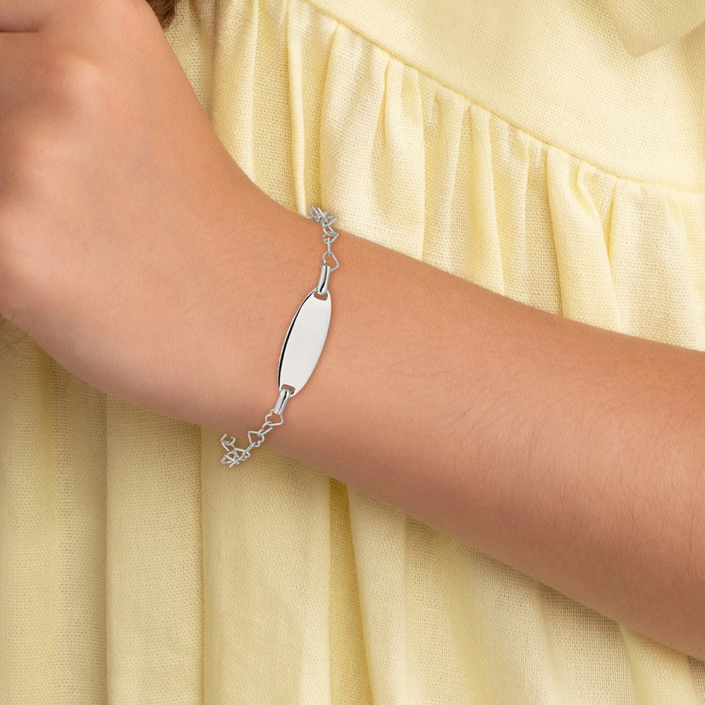 Sterling Silver Polished Engraveable Children's ID Heart Link Bracelet - Product Photo