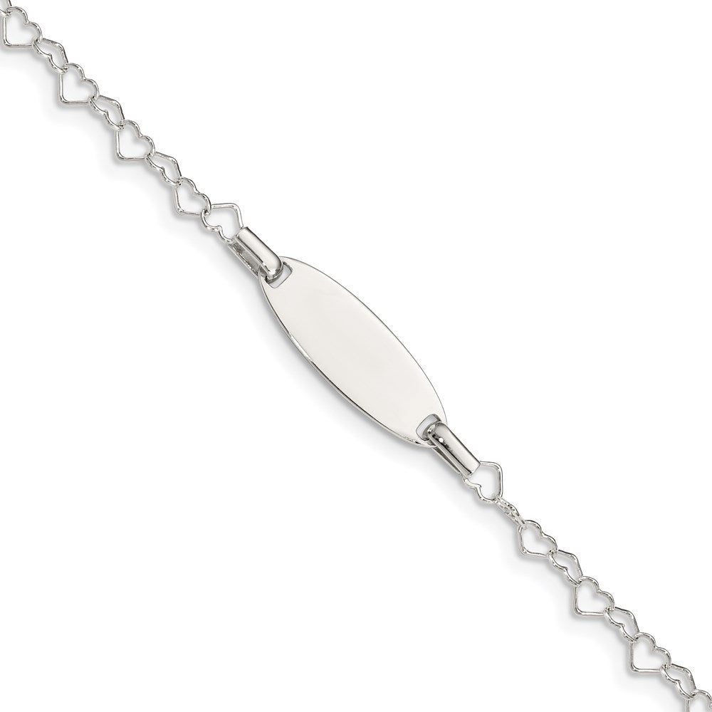 Sterling Silver Polished Engraveable Children's ID Heart Link Bracelet - Product Photo