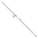 Sterling Silver Polished Figaro ID Heart Dangle Bracelet - Product Photo