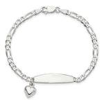 Sterling Silver Polished Figaro ID Heart Dangle Bracelet - Product Photo