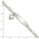 Sterling Silver Polished Figaro ID Heart Dangle Bracelet - Product Photo
