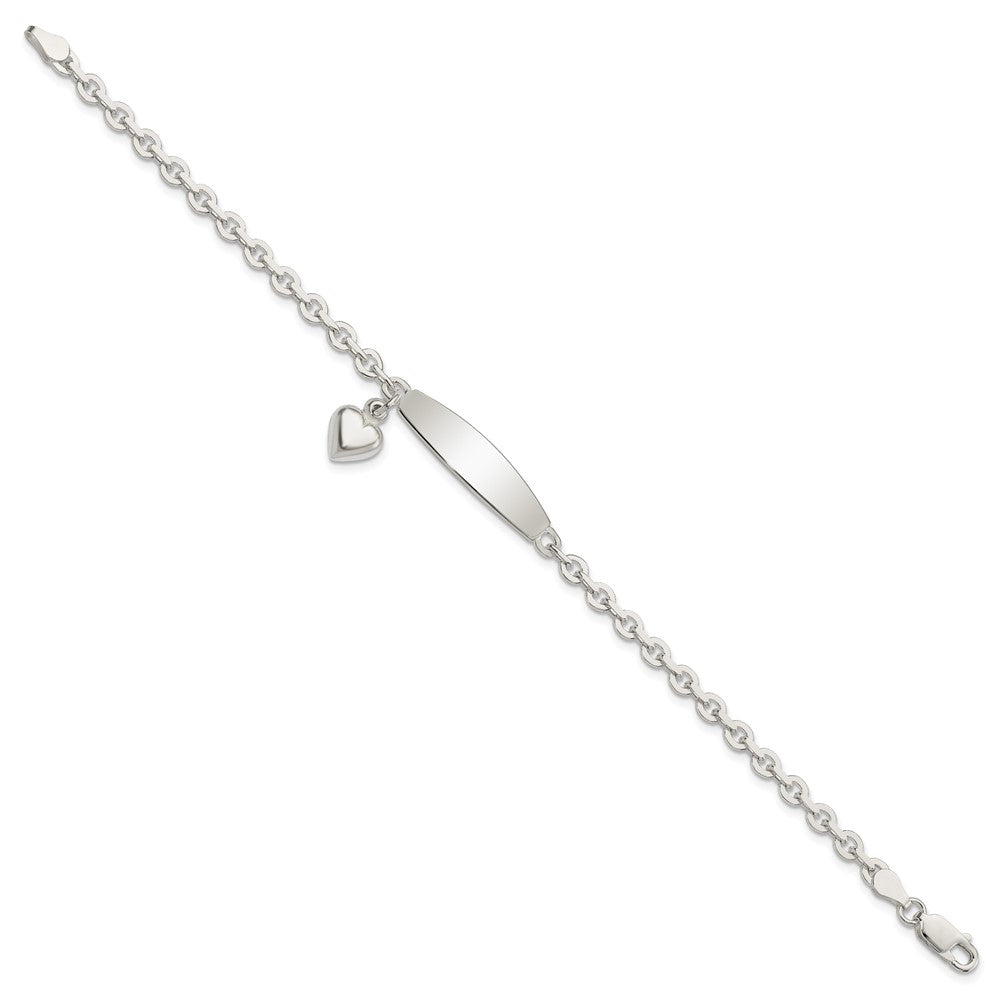 Sterling Silver Polished Rolo Link ID Heart Dangle Bracelet - Product Photo