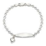 Sterling Silver Polished Rolo Link ID Heart Dangle Bracelet - Product Photo