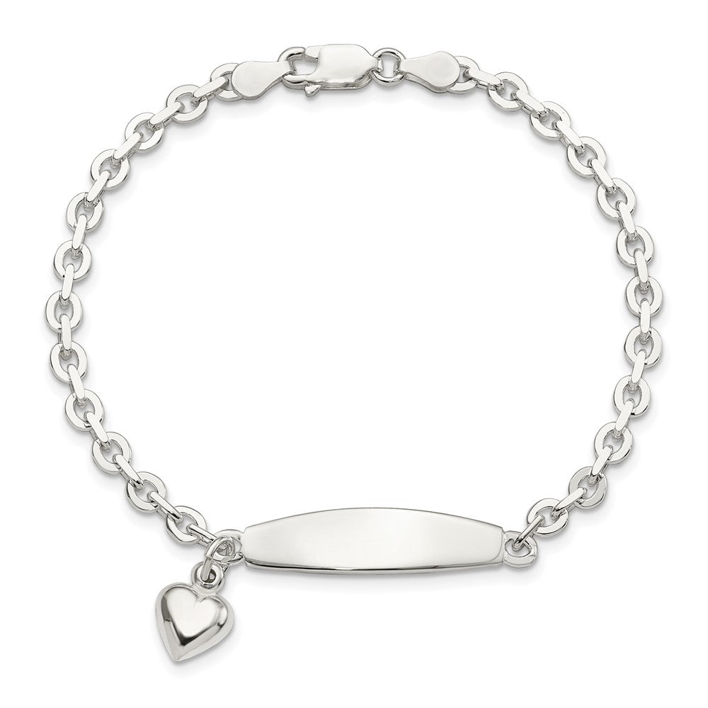 Sterling Silver Polished Rolo Link ID Heart Dangle Bracelet - Product Photo