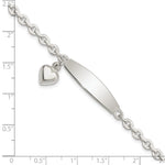 Sterling Silver Polished Rolo Link ID Heart Dangle Bracelet - Product Photo