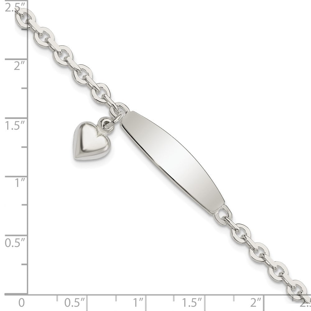 Sterling Silver Polished Rolo Link ID Heart Dangle Bracelet - Product Photo