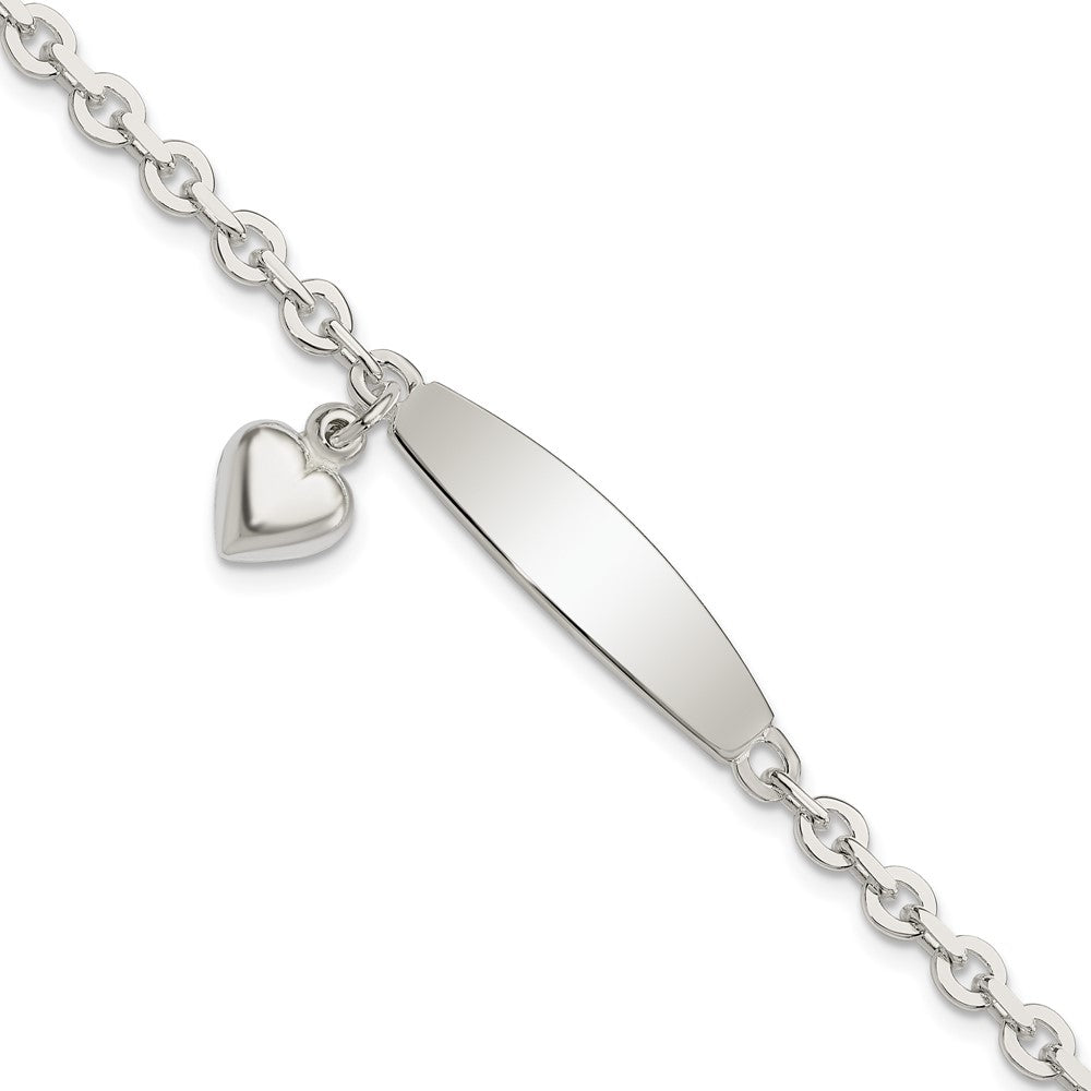 Sterling Silver Polished Rolo Link ID Heart Dangle Bracelet - Product Photo