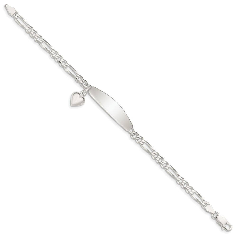 Sterling Silver ID with Heart Figaro Link Bracelet - Product Photo