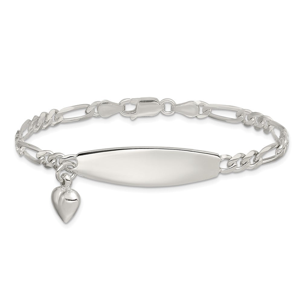 Sterling Silver ID with Heart Figaro Link Bracelet - Product Photo