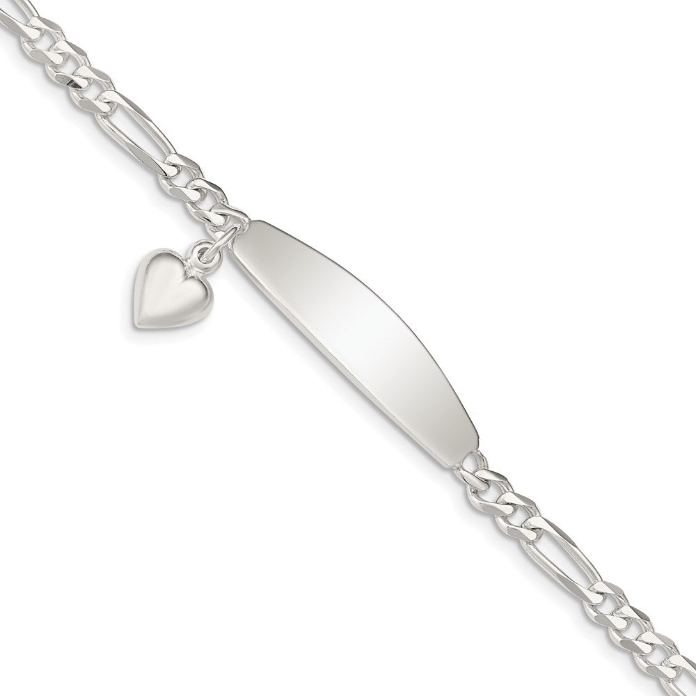 Sterling Silver ID with Heart Figaro Link Bracelet - Product Photo