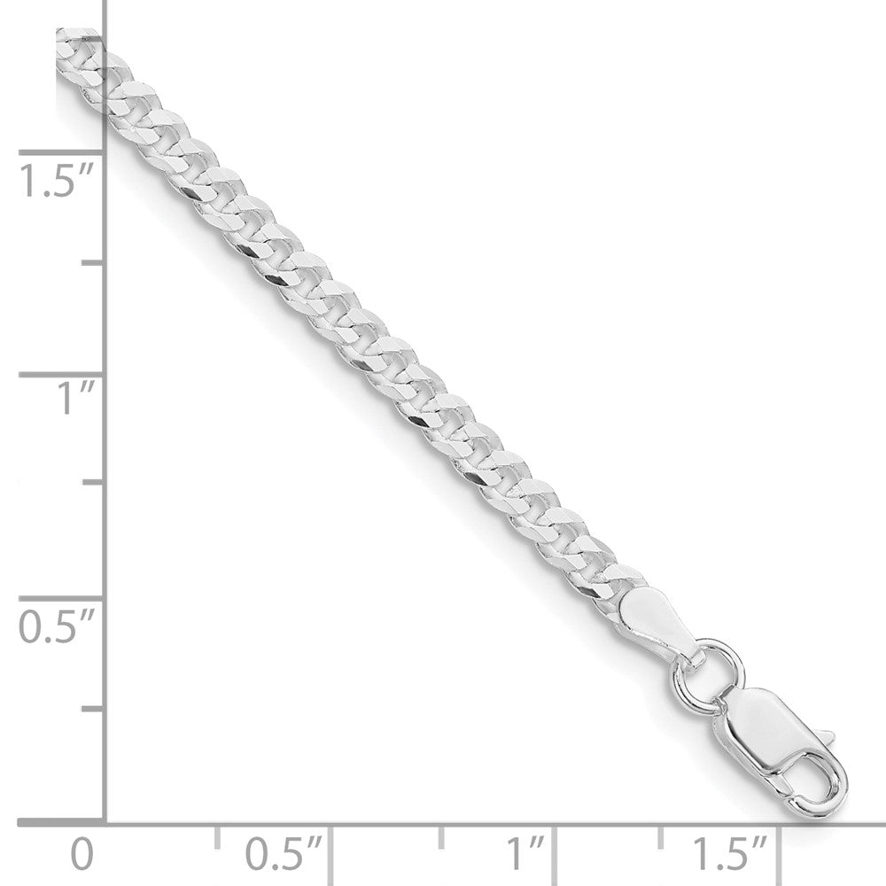 Sterling Silver Rhodium-plated 3.15mm Flat Curb Chain Bracelet 7"-9" - Product Photo