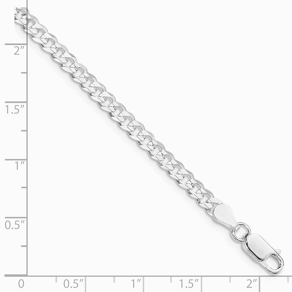 Sterling Silver Rhodium-plated 3.8mm Flat Curb Chain Bracelet 7"-9" - Product Photo