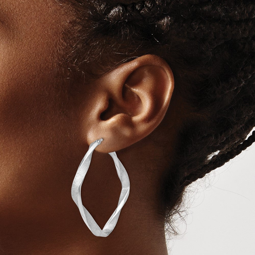 Leslie's Sterling Silver RH-plated Radiant Essence Twisted Hoop Earrings - Product Photo
