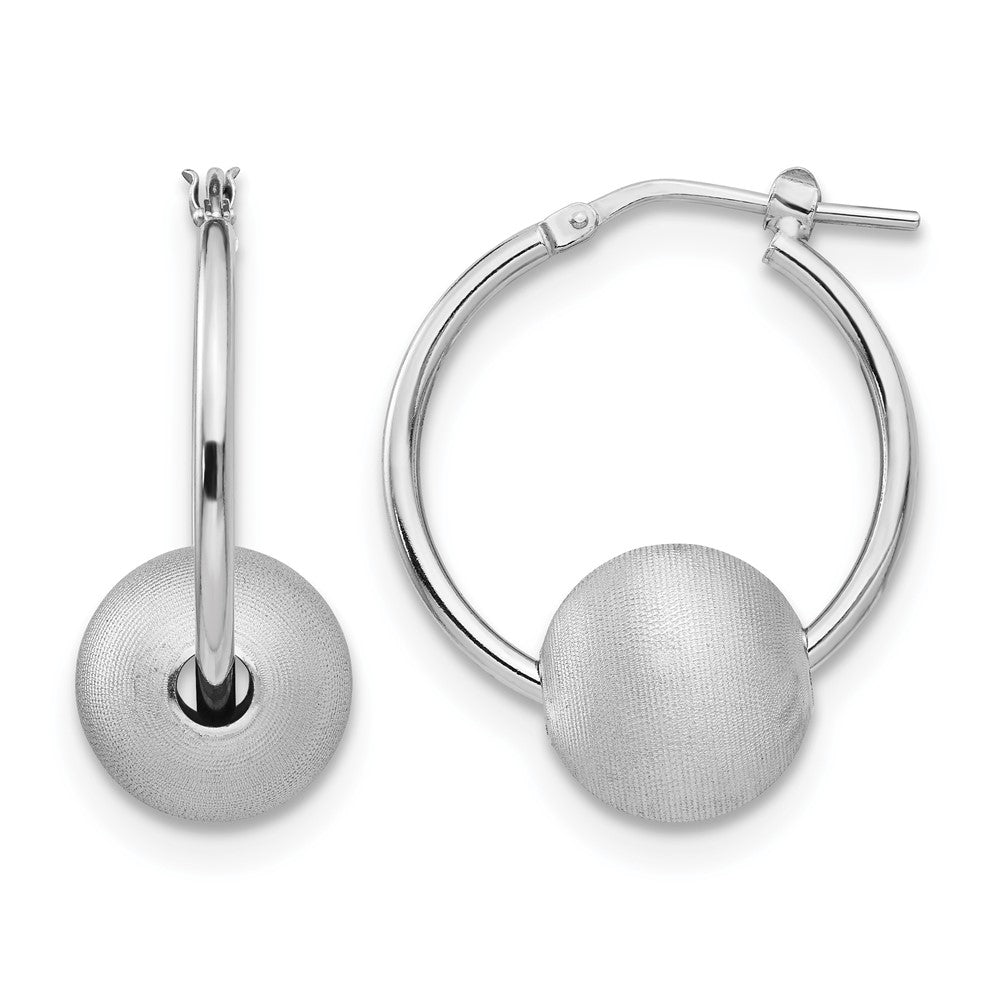 Sterling Silver RH-plated Radiant Essence Brushed & Polished Hoop Earrings