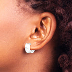 Sterling Silver Rhodium-plated Diamond-Cut Brushed Huggie Hoop Earrings - Product Photo