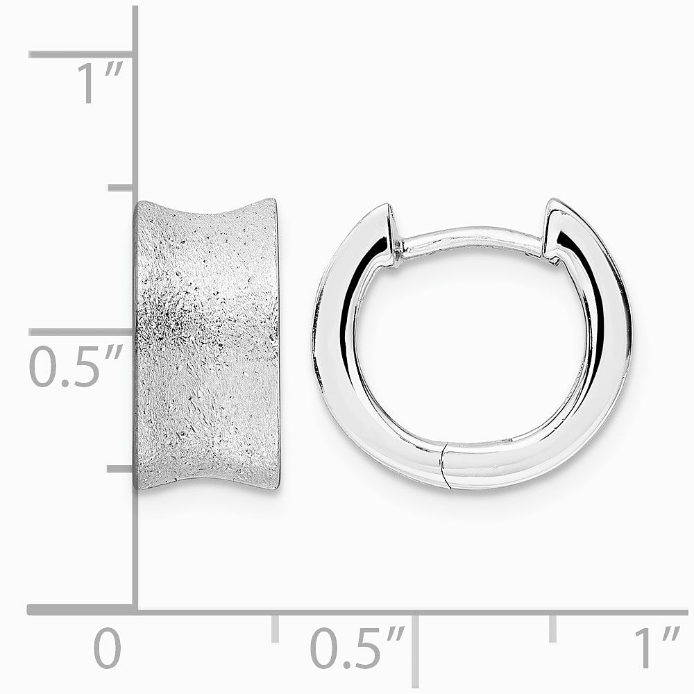 Sterling Silver Rhodium-plated Diamond-Cut Brushed Huggie Hoop Earrings - Product Photo