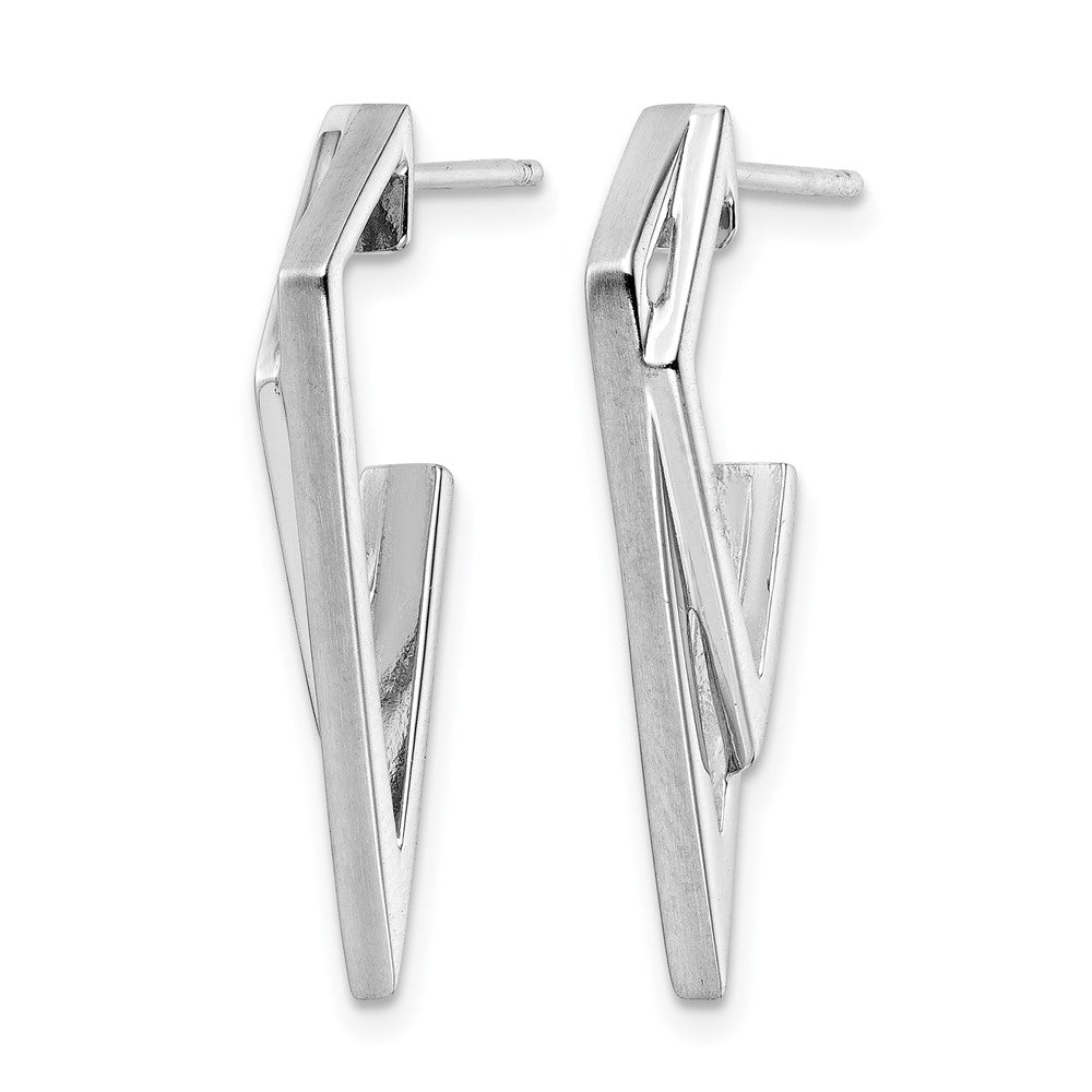 Sterling Silver Rhodium-plated Polished and Brushed Dangle Earrings - Product Photo