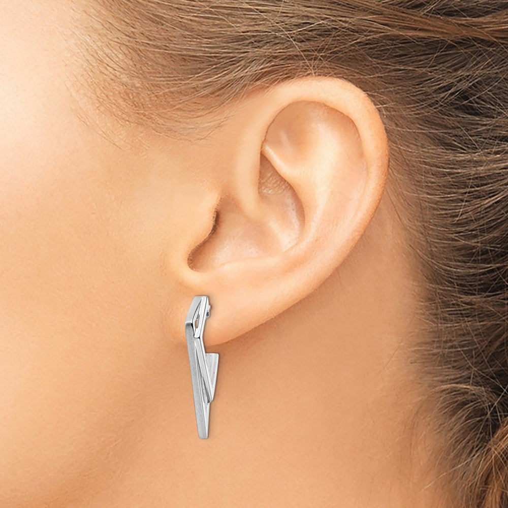 Sterling Silver Rhodium-plated Polished and Brushed Dangle Earrings - Product Photo