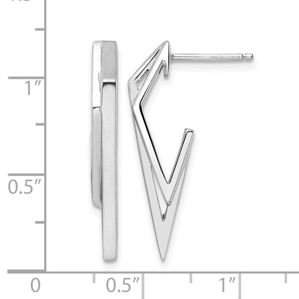 Sterling Silver Rhodium-plated Polished and Brushed Dangle Earrings - Product Photo