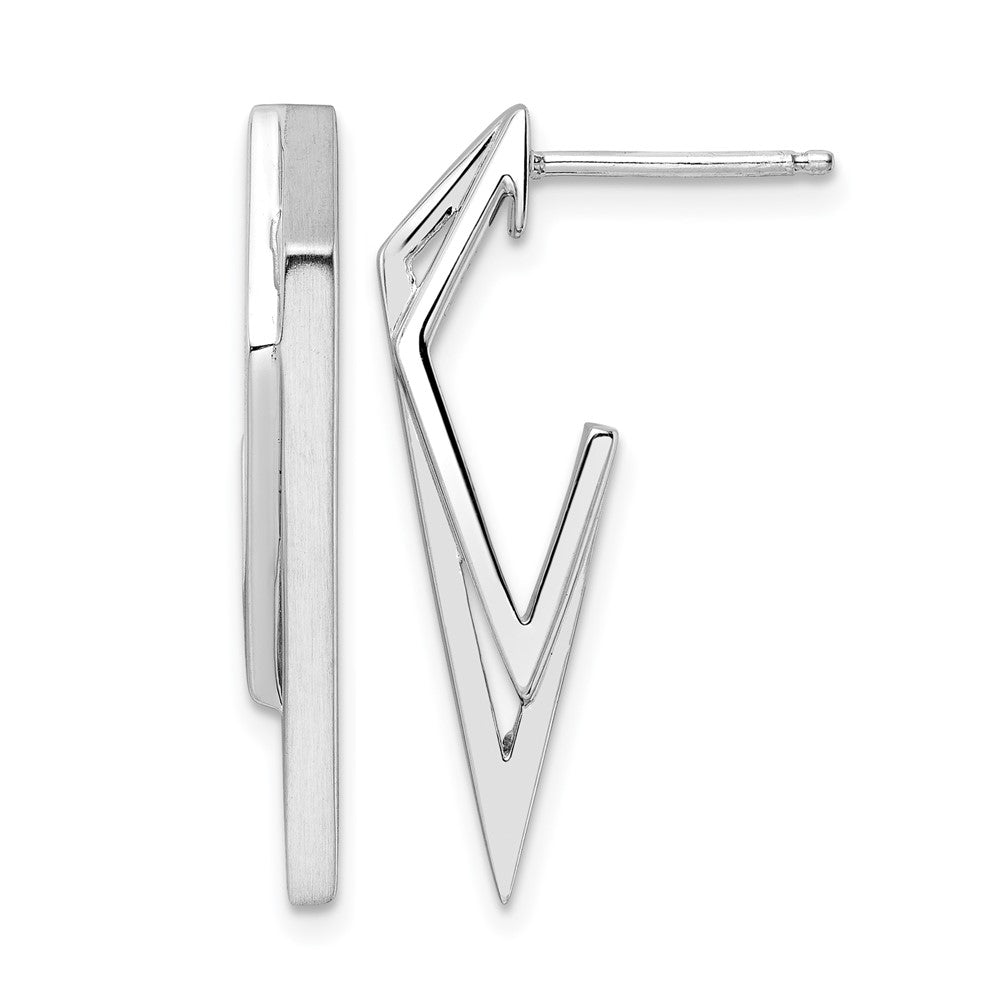Sterling Silver Rhodium-plated Polished and Brushed Dangle Earrings - Product Photo