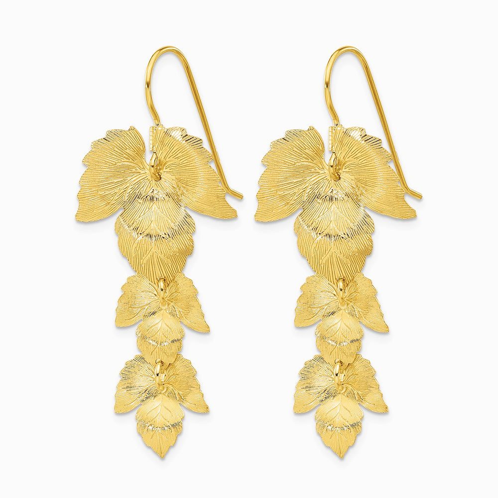 Sterling Silver Gold-plated Etched Leaves Dangle Earrings - Product Photo