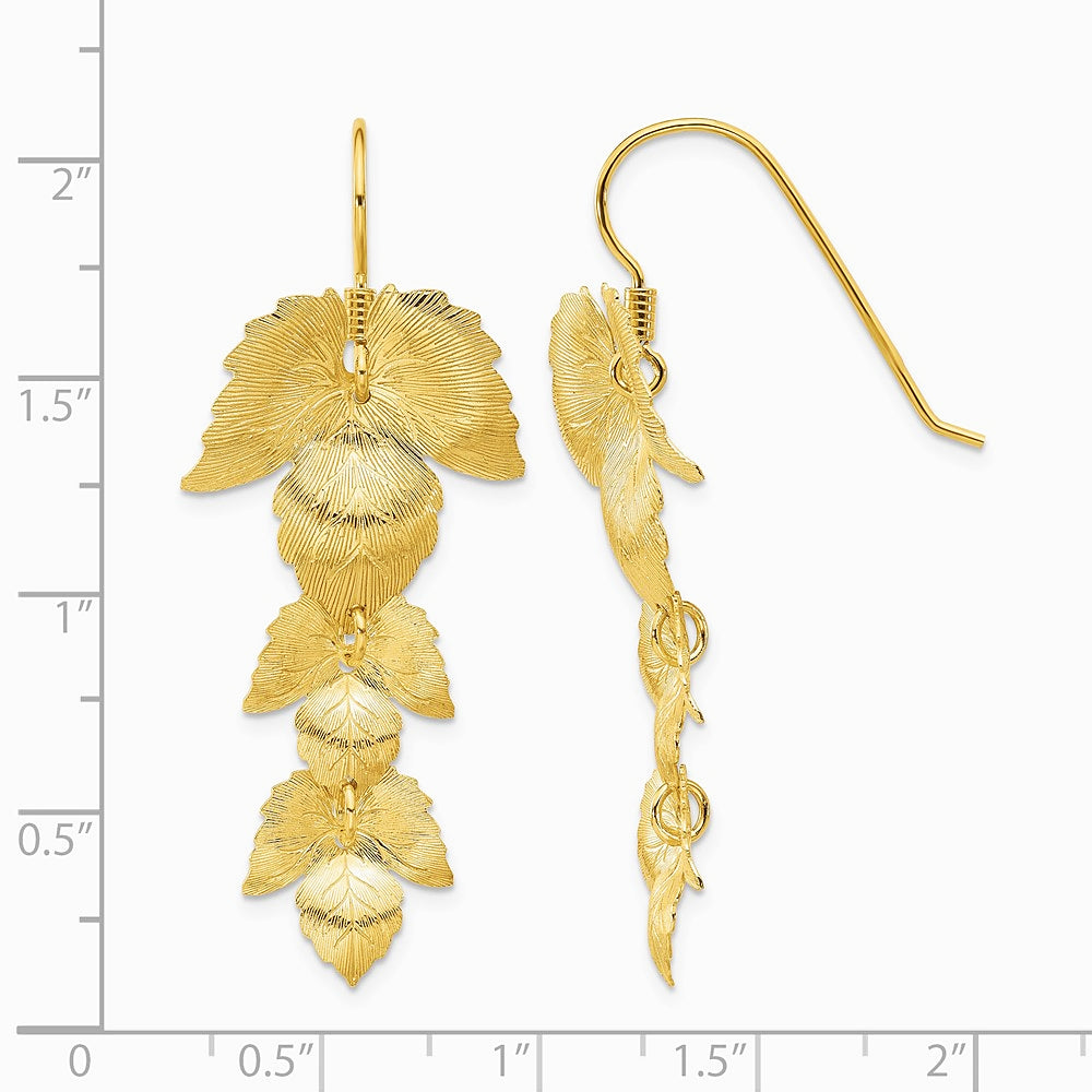 Sterling Silver Gold-plated Etched Leaves Dangle Earrings - Product Photo