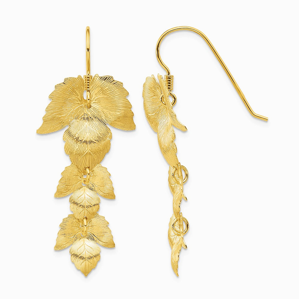 Sterling Silver Gold-plated Etched Leaves Dangle Earrings - Product Photo