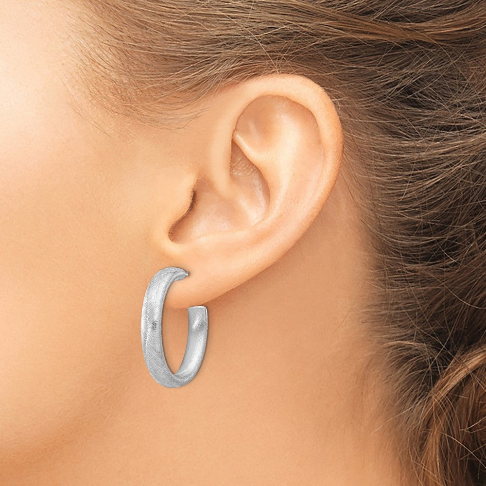 Leslie's Sterling Silver Rhodium-plated Brushed J-Hoop Post Earrings - Product Photo