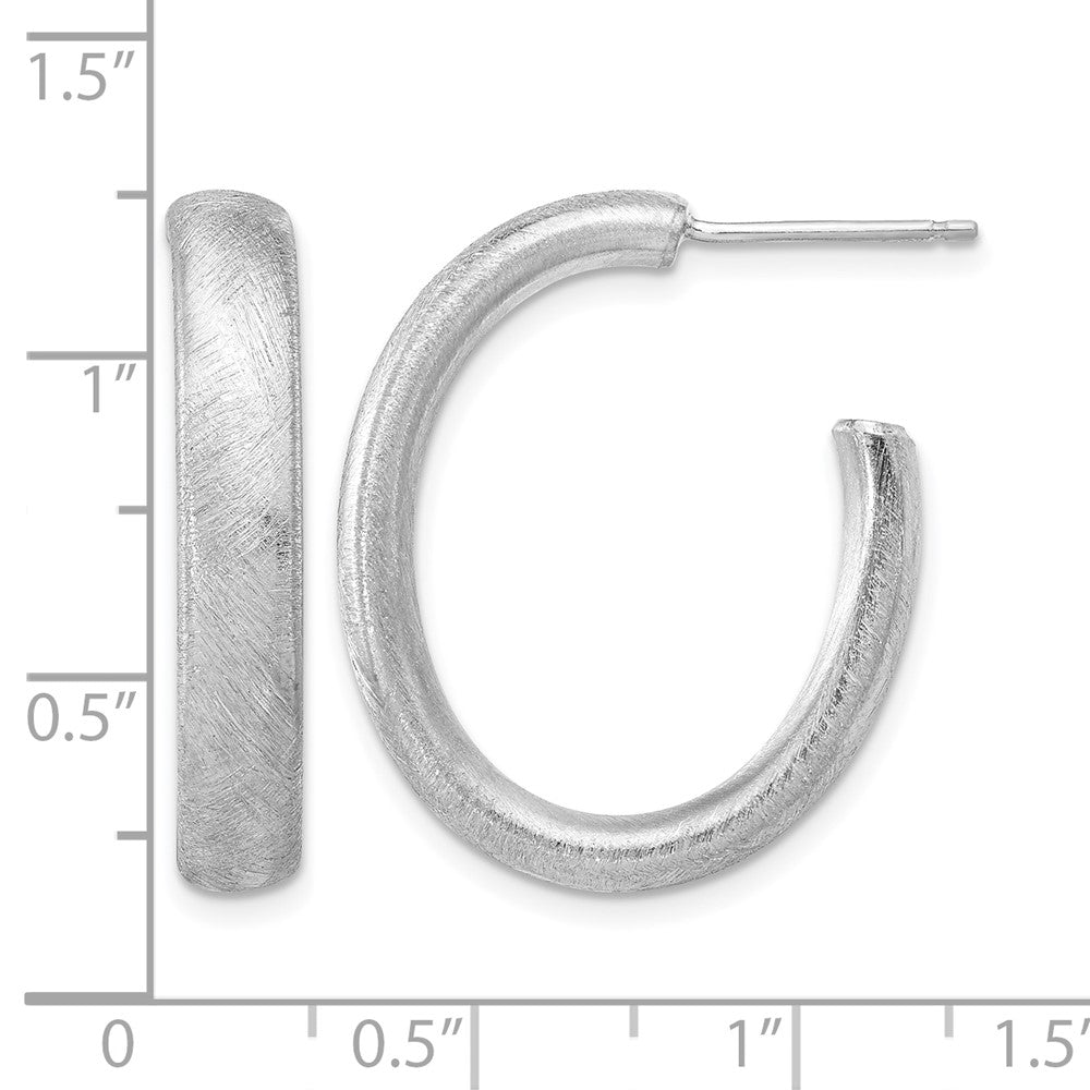 Leslie's Sterling Silver Rhodium-plated Brushed J-Hoop Post Earrings - Product Photo
