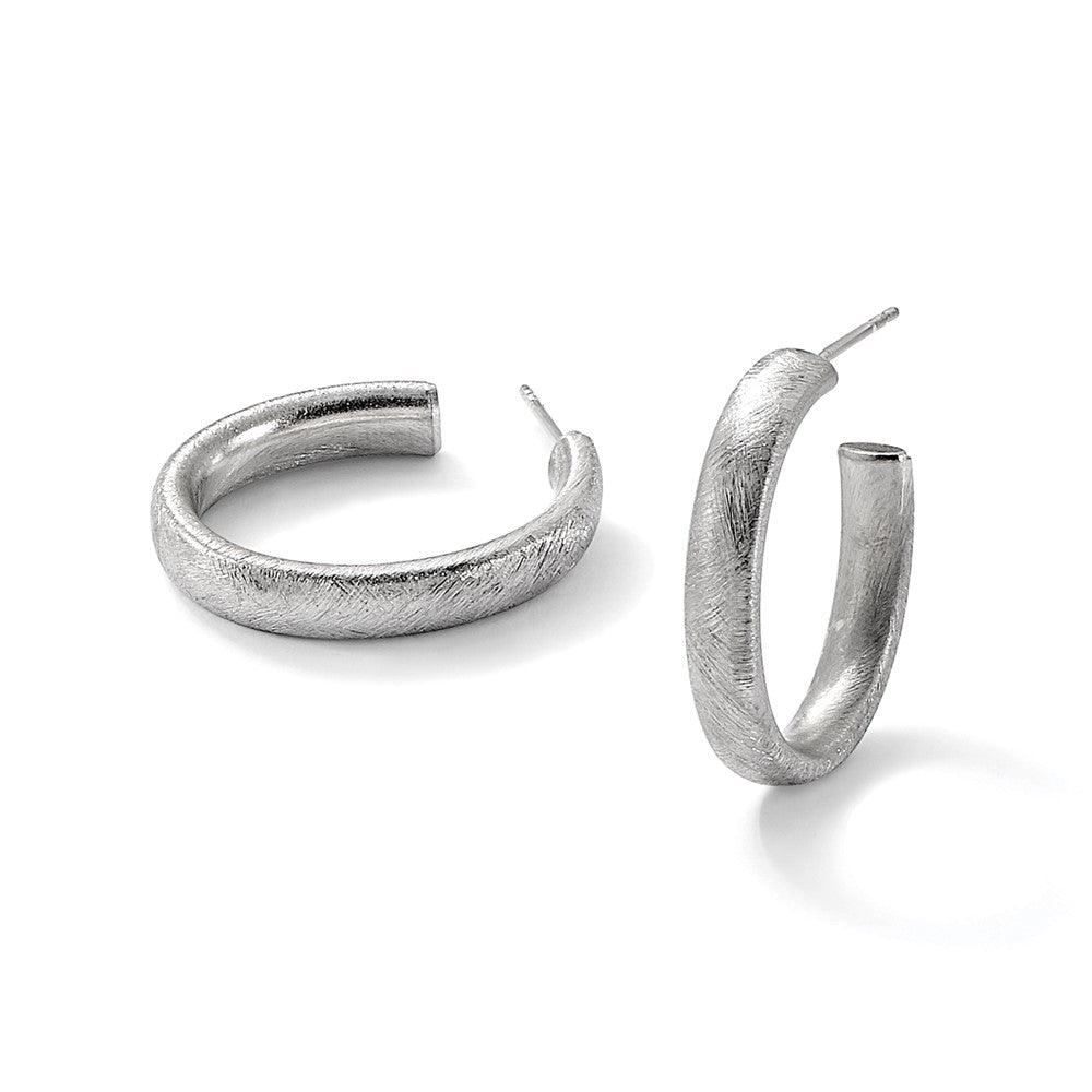 Leslie's Sterling Silver Rhodium-plated Brushed J-Hoop Post Earrings - Product Photo