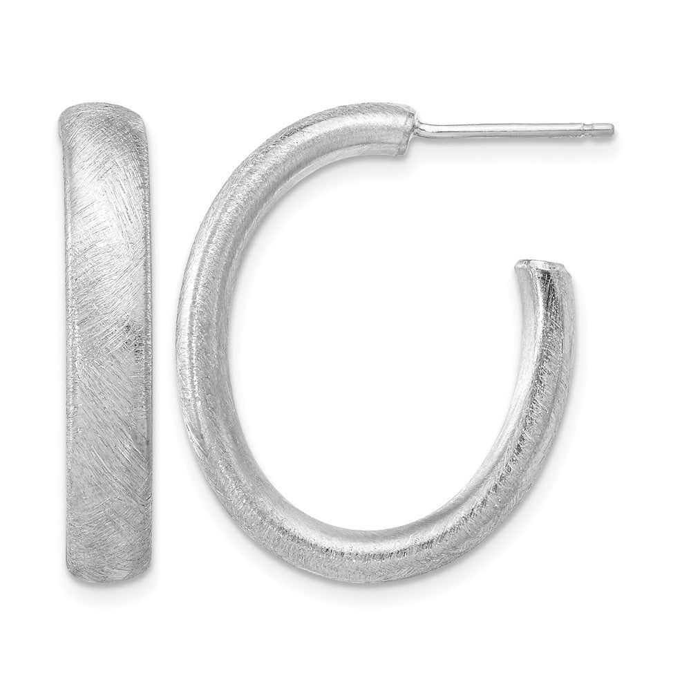 Leslie's Sterling Silver Rhodium-plated Brushed J-Hoop Post Earrings - Product Photo