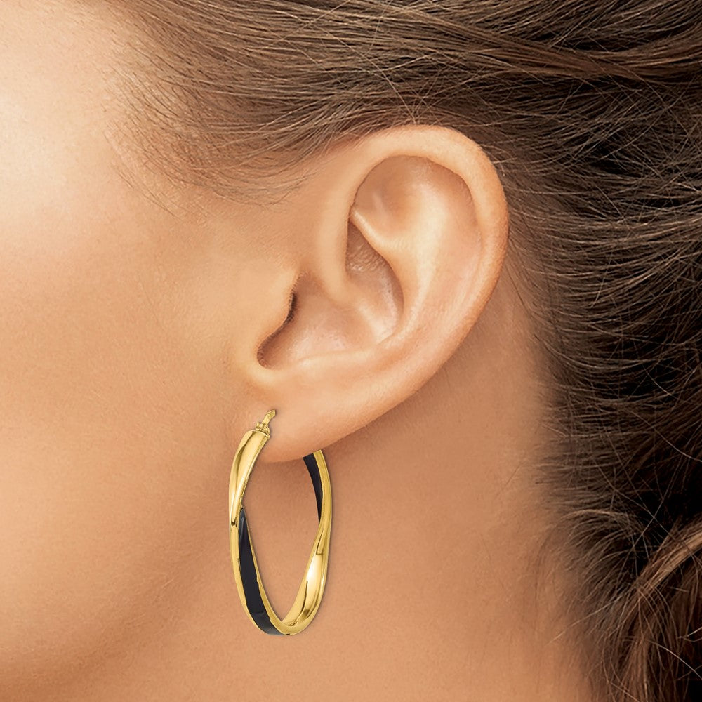 Leslie's Sterling Silver Gold-tone with Black Enamel Hoop Earrings - Product Photo