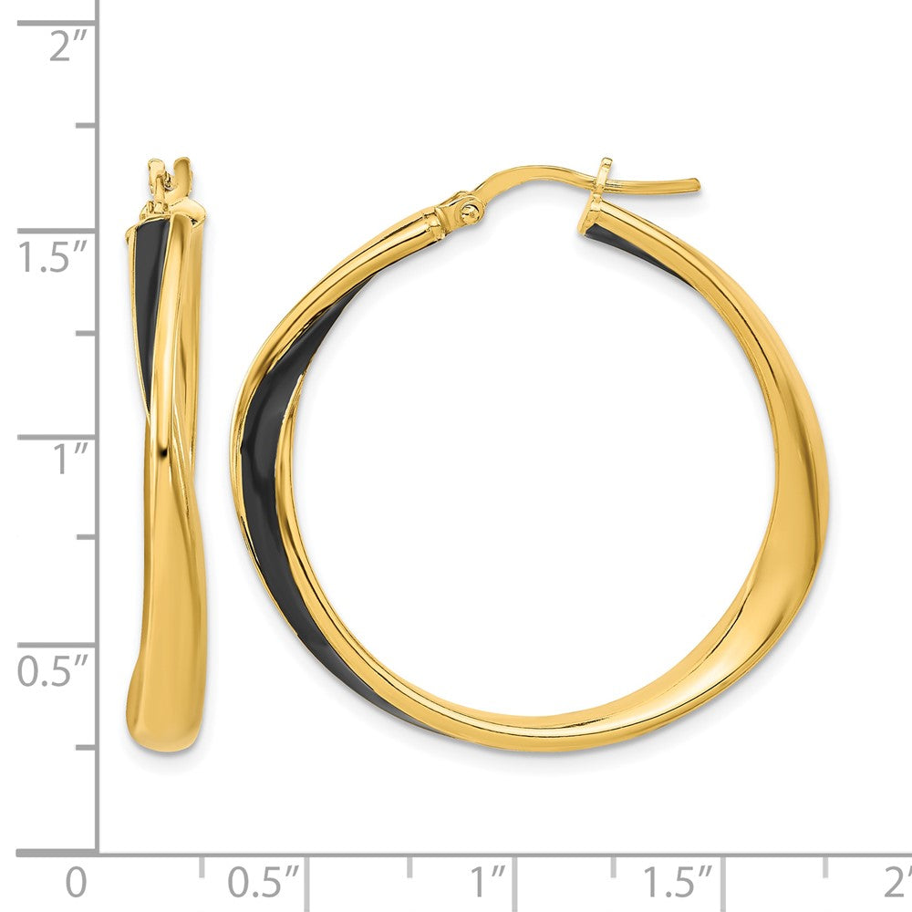 Leslie's Sterling Silver Gold-tone with Black Enamel Hoop Earrings - Product Photo