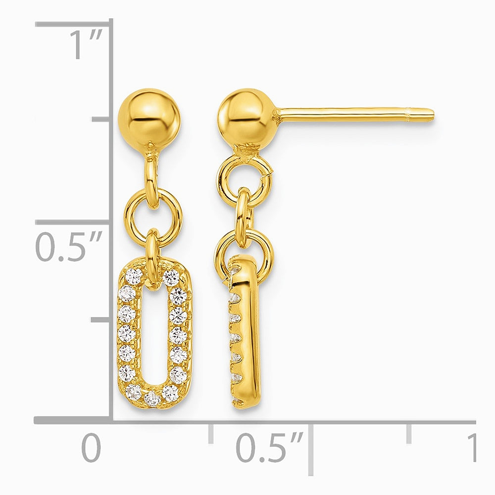 Sterling Silver Gold-plated Polished CZ Dangle Post Earrings - Product Photo