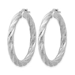 Sterling Silver Rh-plated Polished and Textured Round Hoops - Product Photo