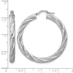 Sterling Silver Rh-plated Polished and Textured Round Hoops - Product Photo