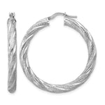 Sterling Silver Rh-plated Polished and Textured Round Hoops - Product Photo