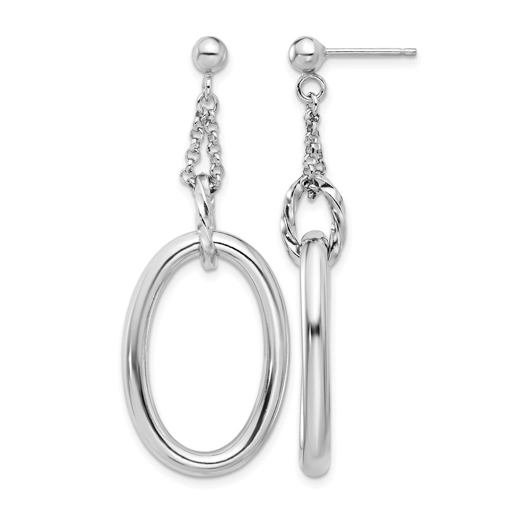 Sterling Silver Rh-plated Oval Post Dangle Earrings