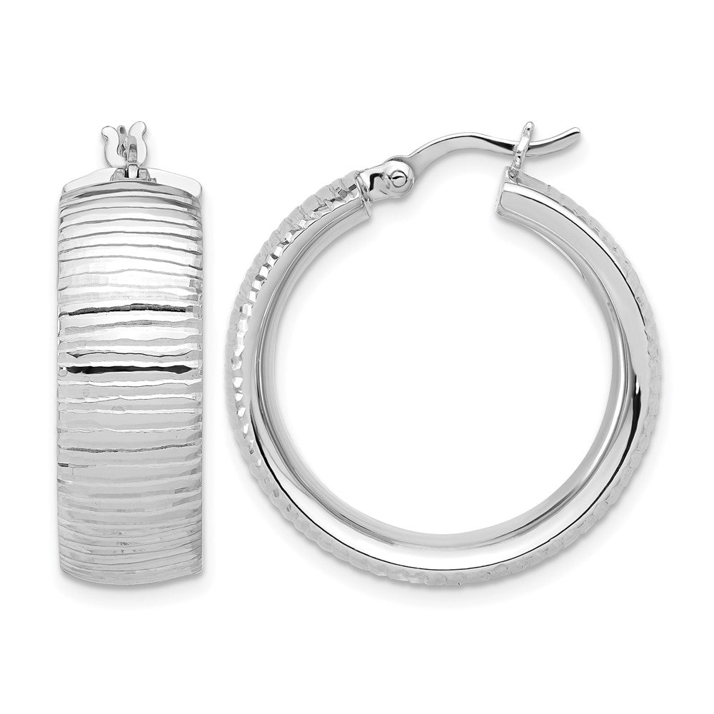 Sterling Silver Rhodium-plated and Diamond-Cut Hoop Earrings