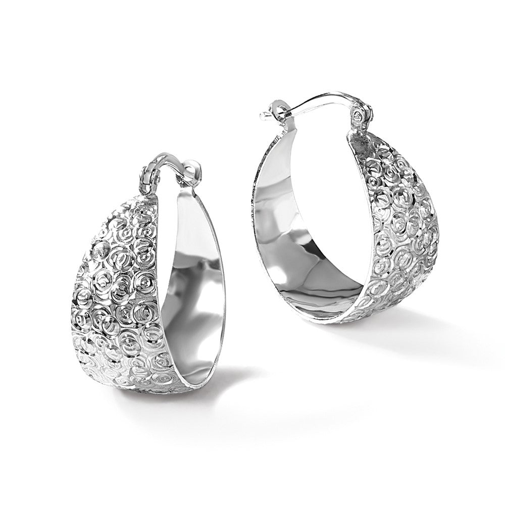 Leslie's Sterling Silver Rhodium-plated Textured Hoop Earrings - Product Photo