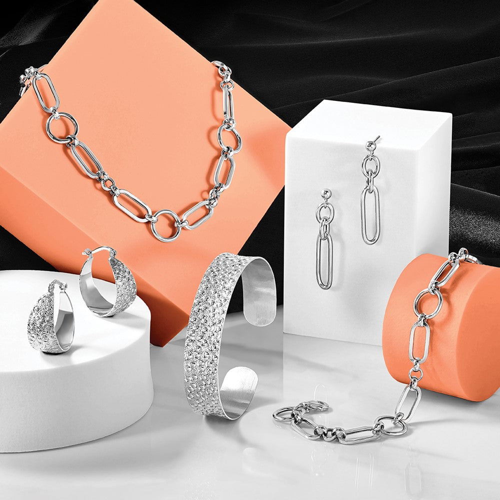 Leslie's Sterling Silver Rhodium-plated Textured Hoop Earrings - Product Photo