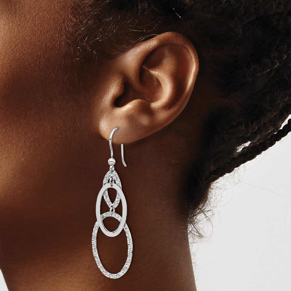 Leslie's Sterling Silver Rh-plated Polished/Textured Ovals Dangle Earrings - Product Photo