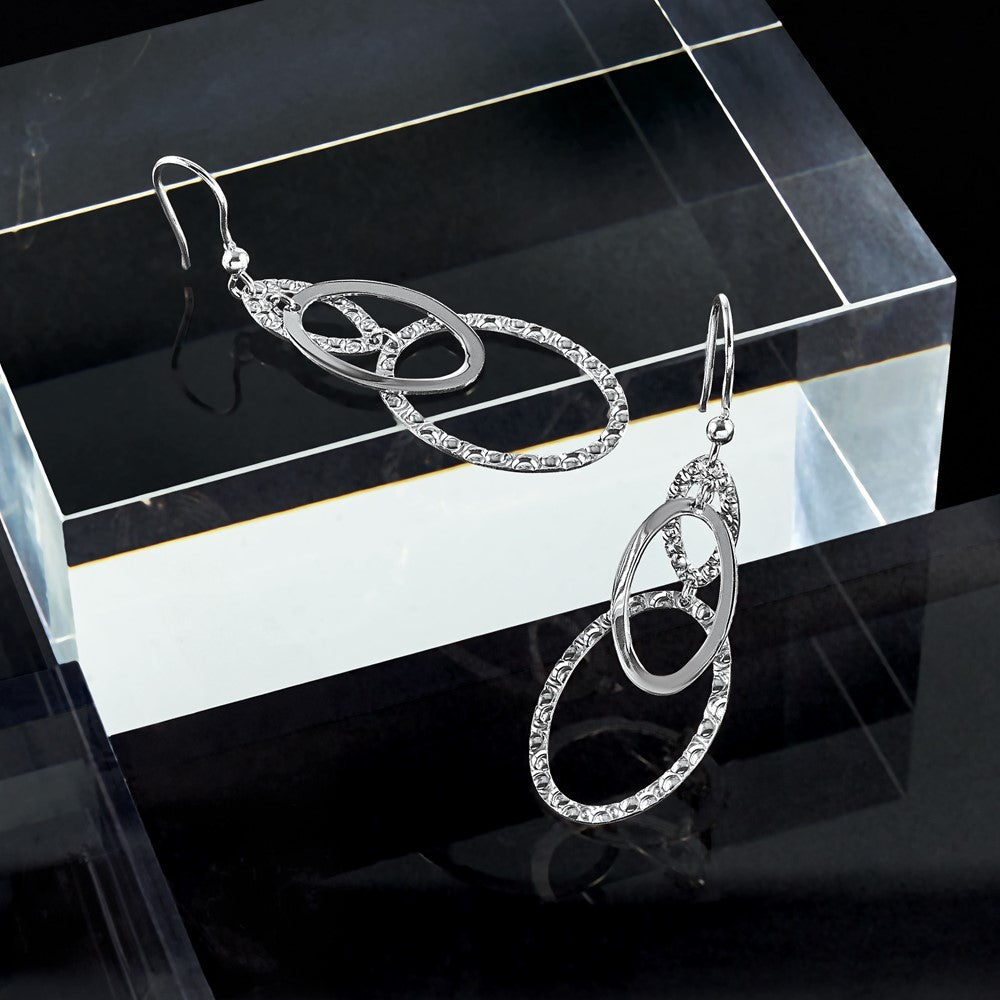 Leslie's Sterling Silver Rh-plated Polished/Textured Ovals Dangle Earrings - Product Photo