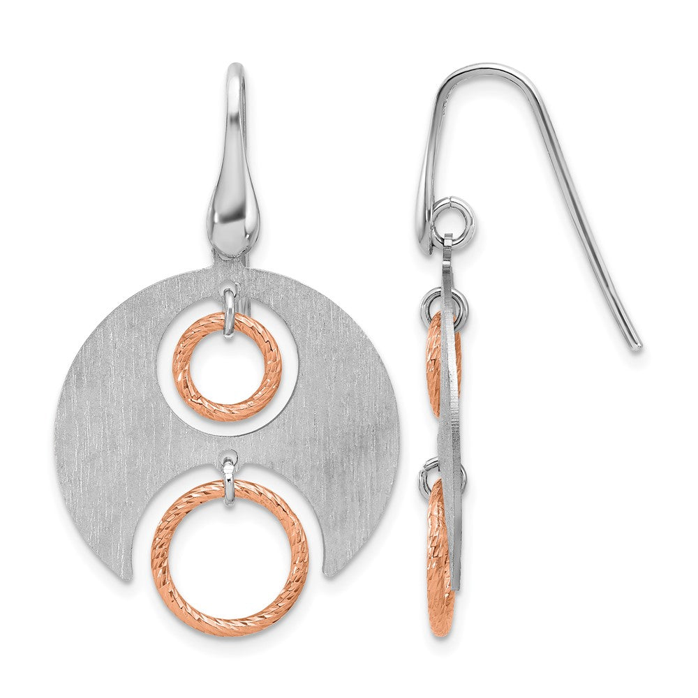 Sterling Silver Rhodium/Rose gold-plat Polished/Brushed Dangle Earrings